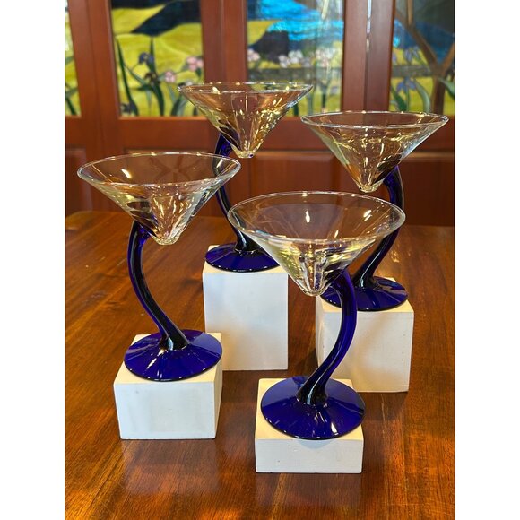 Martini Cobalt Blue Libbey Bravura Glasses. - Picture 5 of 13